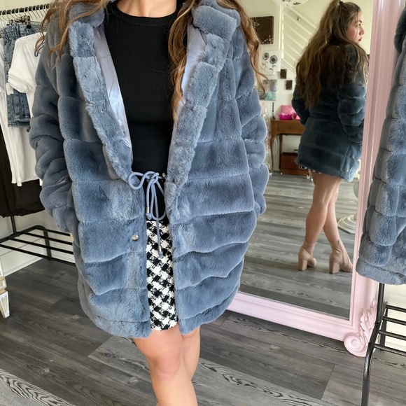 Light Blue Faux Fur Jacket / Coat - Picture 3 of 4